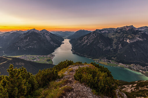Sunset on the Bärenkopf in Pertisau with views of Lake Achensee.